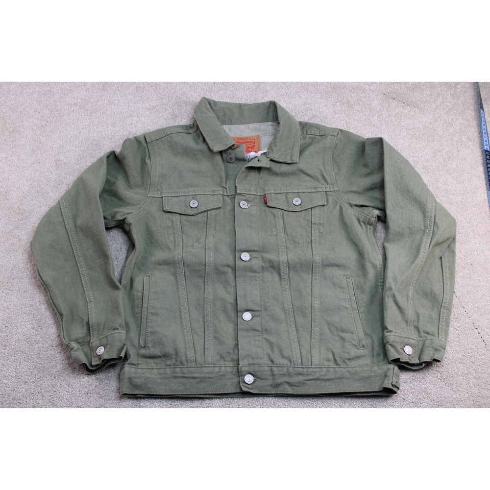 Levi's Boys Trucker Jacket Olive Green Denim Jean Sz L 12-13 Levi‎ Strauss New